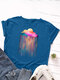 Rainbow Rain Printed Short Sleeve O-neck T-shirt For Women - Blue