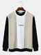 Mens TOKYO Letter Embroidery Patchwork Knitted Pullover Sweatshirt - Apricot