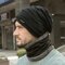 Men 2PCS Plus Velvet Thick Winter Outdoor Keep Warm Neck Protection Headgear Scarf Wool Hat Beanie - Black