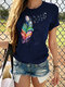 Feather Dragonfly Print Short Sleeve Casual T-shirt For Women - Navy
