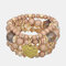 Bohemian Crystal Beaded Multi-layer Bracelet Metal Peach Heart Pendant Adjustable Bracelet - Coffee
