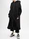 Casual Solid Color Pockets Front Zipper Hooded Long Coat - Black