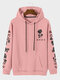 Mens Monochrome Rose Japanese Print Pouch Pocket Casual Drawstring Hoodies - Pink