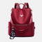Women Nylon Large Capacity Waterproof Anti theft Travel Casual Bag Backpack - Wine Red