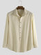 Mens Cotton Linen Solid Casual Long Sleeve Lapel Henley Shirt - Beige