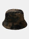 Unisex Faux Rabbit Fur Plush Camouflage Pattern Print Outdoor Warmth Bucket Hat - Brown