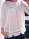 Lace Panel Hollow Crew Neck Blouse For Women - White