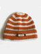 Unisex Knitted Jacquard Striped Letter PU Label Fashion Warmth Crimping Brimless Beanie Hat - Orange