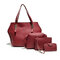 4Pcs Faux Leather Solid Leisure Handbag Shoulder Bag For Women - Red