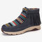 LOSTISY Tassel Stitching Colorful Stripe Outdoor Slip Resistant Ankle Boots - Navy