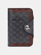 Men PU Leather Trifold Argyle Pattern Print Money Clips Card-slots Wallet - Black