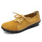 LOSTISY Large Size Women Casual Soft Lightweight Splicing Leather Lace Up Flats Loafers - Yellow