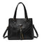 Women PU Leather Tassel Handbag Leisure Solid Crossbody Bag - Black