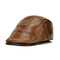 Men Genuine Leather Rivet Decoration Plus Velvet Keep Warm Ear Protected Casual Beret Hat - Yellow Brown
