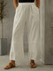 Women Solid 100% Cotton Wide Leg Pant With Pocket - White