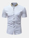 Mens Guilloche Printed Stand-up Collar Short Sleeves Shirts - White