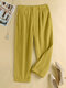 Women Solid Color Casual Cropped Pants With Pocket - Yellow