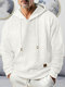 Hoodies masculinos com textura sólida casual manga comprida com cordão inverno - Branco