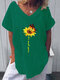 Butterfly Flower Print Short Sleeve Casual T-shirt For Women - Green