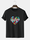 Mens Letter Colorful Heart Graphic Print Cotton Short Sleeve T-Shirts - Black