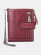 Men Genuine Leather Crazy Horse Leather RFID Anti-theft Retro Zipper Cowhide Chain Multi-slot Card Holder Wallet - Wine Red