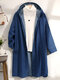Plus Size Solid Color Pocket Loose Denim Long Coat - Blue