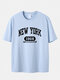Plus Size Mens New York Letter Print 100% Cotton Fashion Short Sleeve T-Shirts - Blue
