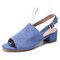 LOSTISY Peep Toe Solid Color Suede Slingback Casual Sandals - Blue