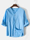 Mens Pure Color Basics Cotton Long Sleeve Shirts With Sleeve Tabs - Blue