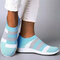 Plus Size Women Casual Splicing Breathable Knit Elastic Flat Sneakers - Blue