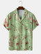 Mens Allover Marine Life Print Revere Collar Short Sleeve Shirts - Green