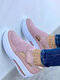 Large Size Women Casual Hook & Loop Comfy Breathable Mesh Comfy Platform Sneakers - Pink