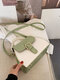 Preppy Cute Minimalist Buckle Pearls Decor Stitch Detail Color Block Waterproof Wearable Crossbody Bag - Green