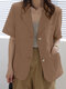 Solid Pocket Button Front Short Sleeve Lapel Casual Blazer - Coffee