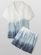 Women Ombre Revere Collar Short Sleeve Home Pajama Sets - Blue