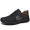 Men Hand Stitching Leather Non Slip Soft Sole Outdoor Casual Shoes - Black