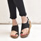 Large Size Women Casual Clip Toe Leopard Wedges Sandals - Black