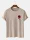 Mens Rose Floral Chest Print Cotton Short Sleeve T-Shirts - Khaki