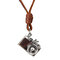 Vintage Cowhide Necklace Men's Camera Pendant Necklace Alloy Leather Couple Jewelry - Coffee