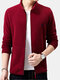 Mens Cotton Fabric Solid Fleece Warm Long Sleeve Stand Collar Coat - Red