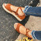 Large Size Peep Toe Espadrilles Zipper Buckle Strap Casual Sandals - Brown