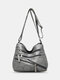 Women Vintage PU Leather Large Capacity Anti-theft Casual Crossbody Bags Shoulder Bag - Gray
