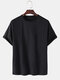 Mens 100% Cotton Solid Color Loose Light Round Neck Casual T-Shirts - Black