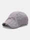 Men Mesh Hollow Out Solid Color Sunshade Breathable Forward Hat Beret Hat Flat Hat - Gray