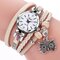 Bohemian Style Cute Owl Pendant Leather Bracelet Watch Trendy Multilayer Wrist Watches for Women - Off White