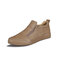Men Slip Resistant Side Zipper Pure Color Brief Casual Shoes - Khaki