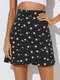 Stars Print Irregular Hem High Waist Casual Mini Skirt - Black
