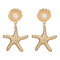 Bohemian Starfish Pearl Earrings Drop Geometric Alloy Earrings Vintage Jewelry for Women  - Gold