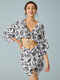 Calico Print Kotted Crop Tops & Twisted Slit Skirt Two Pieces Suit - Black