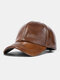 Men Cow Leather Solid Letter Embossing Dome Built-in Ear Protection Windproof Warmth Earflap Hat Baseball Cap - Brown